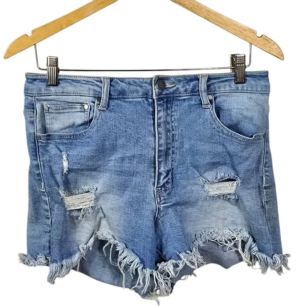 Distressed Light Blue Denim Shorts